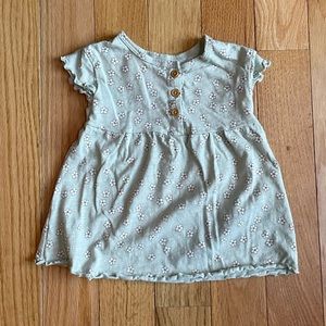 Little Co. Green and White Floral Short Sleeve Dress 9 Months